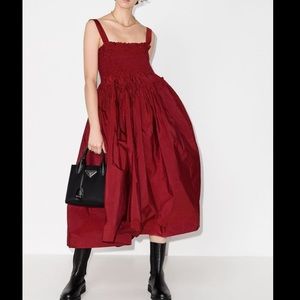 Molly Goddard Red Kayla Shirred Taffeta Dress